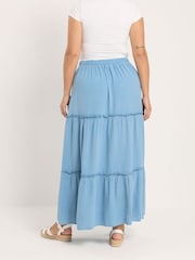 Yours Curve Blue Tiered Maxi Skirt - Image 3 of 4
