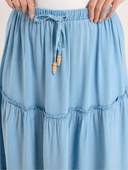 Yours Curve Blue Tiered Maxi Skirt - Image 4 of 4