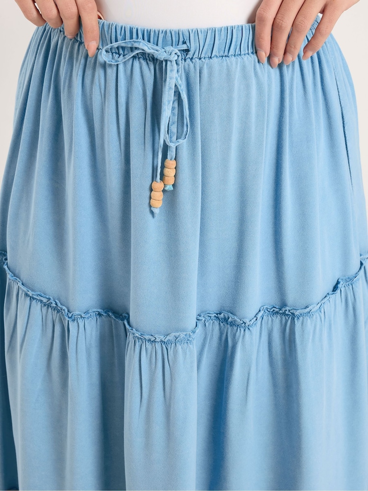 Yours Curve Blue Tiered Maxi Skirt - Image 4 of 4