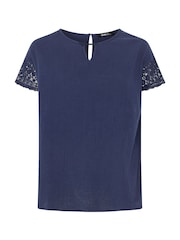 Yours Curve Blue Cheesecloth Crochet Top - Image 5 of 5