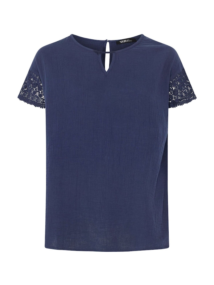 Yours Curve Blue Cheesecloth Crochet Top - Image 5 of 5 Yours Curve Blue Cheesecloth Crochet Top - Image 5 of 5