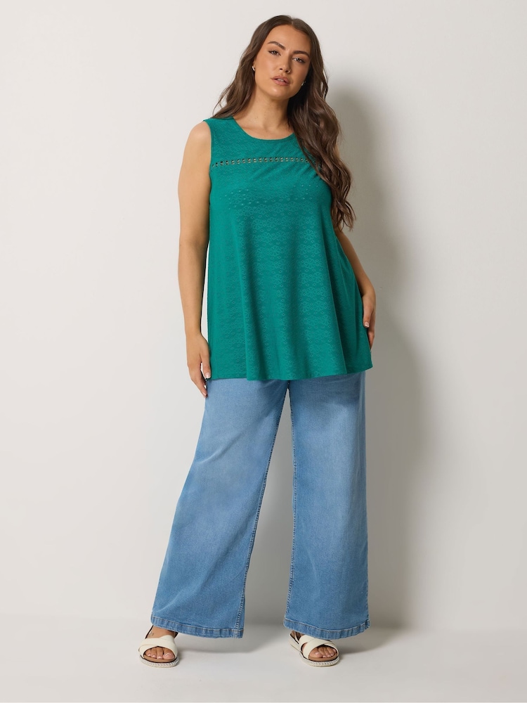 Yours Curve Green Broderie Anglaise Sleeveless Vest Top - Image 2 of 5