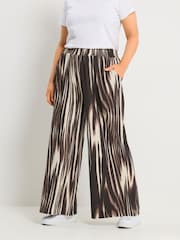 Yours Curve Brown Blur Print Trousers - Image 1 of 5