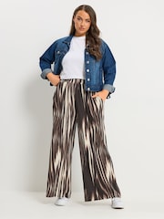 Yours Curve Brown Blur Print Trousers - Image 2 of 5