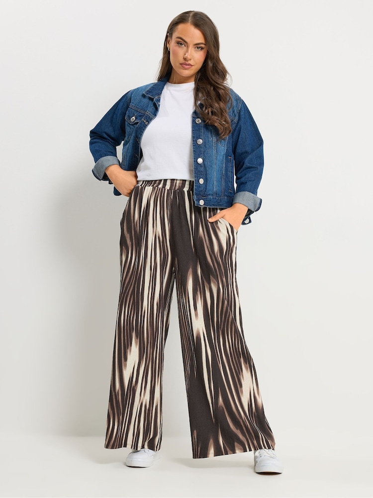 Yours Curve Brown Blur Print Trousers - Image 2 of 5