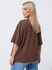 Yours Curve Brown Limited Floral Print T-Shirt - Image 3 of 5