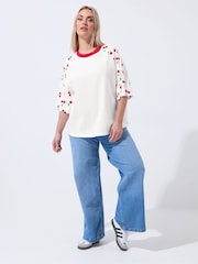 Yours Curve White Limited Cherry Print T-Shirt - Image 2 of 4