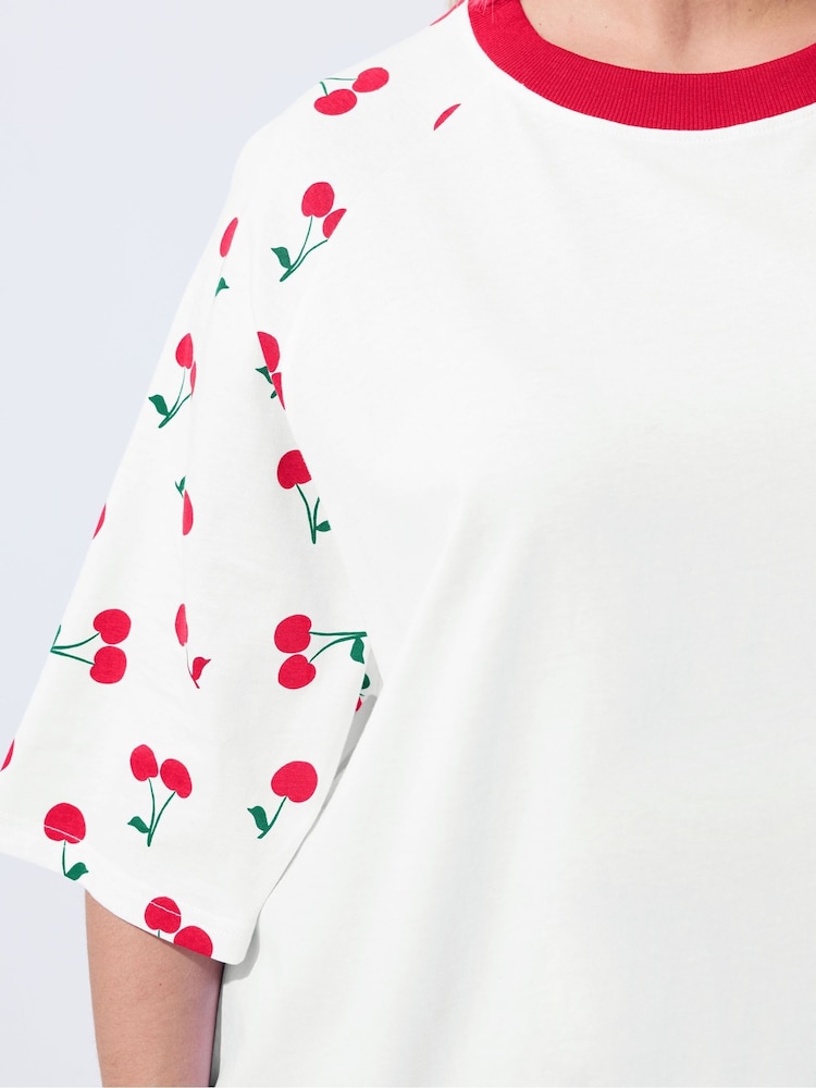 Yours Curve White Limited Cherry Print T-Shirt - Image 4 of 4