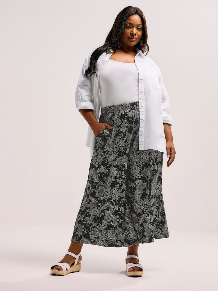 Yours Curve Black Paisley Print Midaxi Culottes - Image 2 of 5