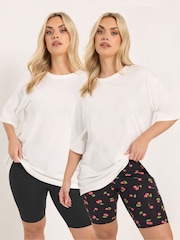 Yours Curve Black Cycling Shorts 2 Pack - Image 1 of 8