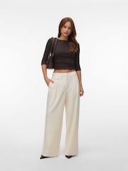 VERO MODA Cream Mid Waist Wide Leg Trousers - Image 1 of 5