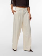 VERO MODA Cream Mid Waist Wide Leg Trousers - Image 4 of 5
