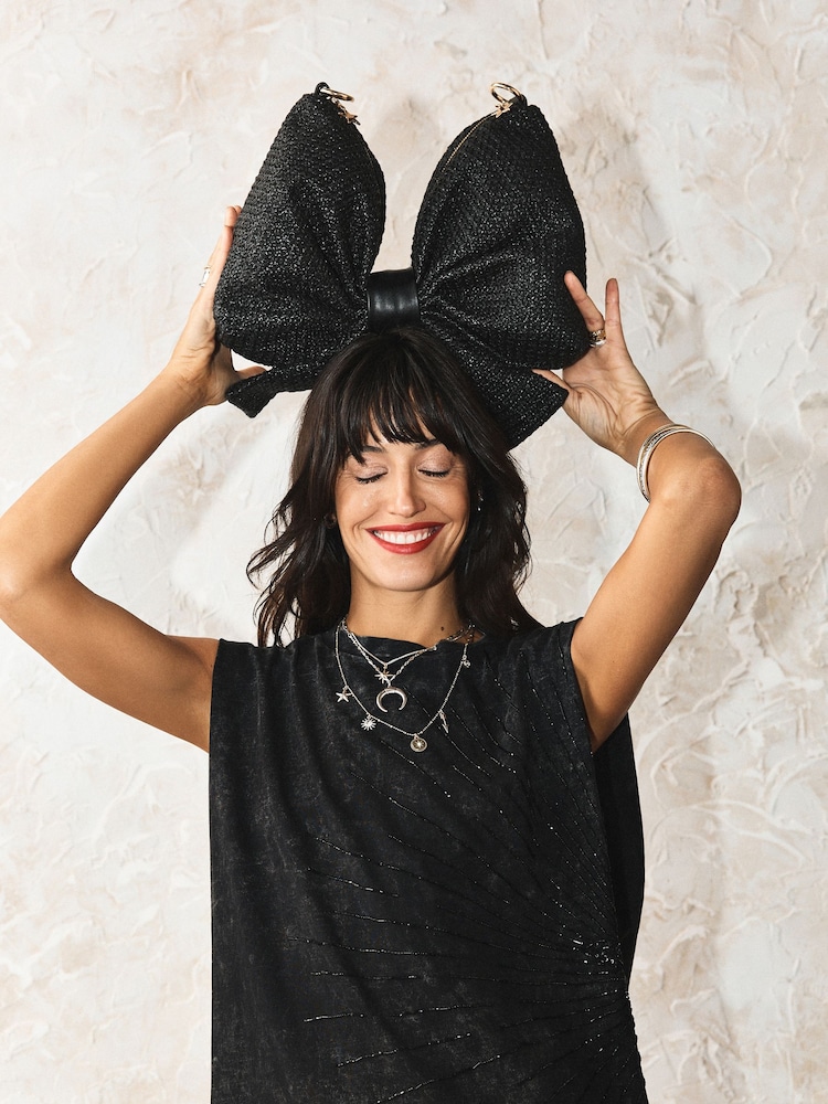 Rockett St George Black Raffia Effect Bow Cross-Body Bag - Image 2 of 3