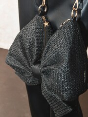 Rockett St George Black Raffia Effect Bow Cross-Body Bag - Image 3 of 3