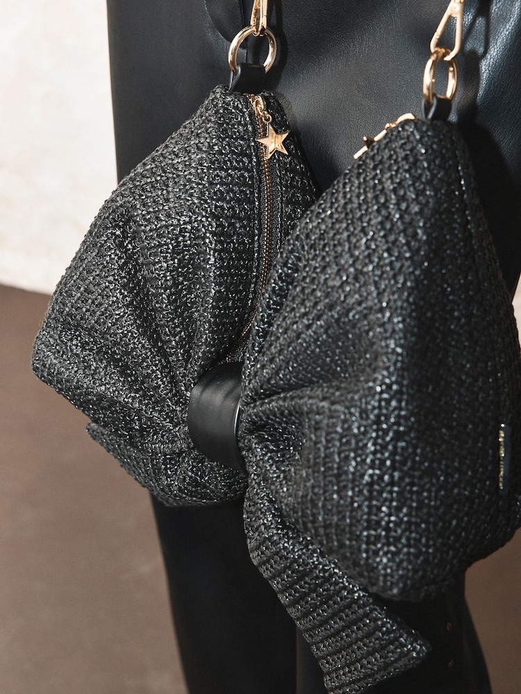 Rockett St George Black Raffia Effect Bow Cross-Body Bag - Image 3 of 3