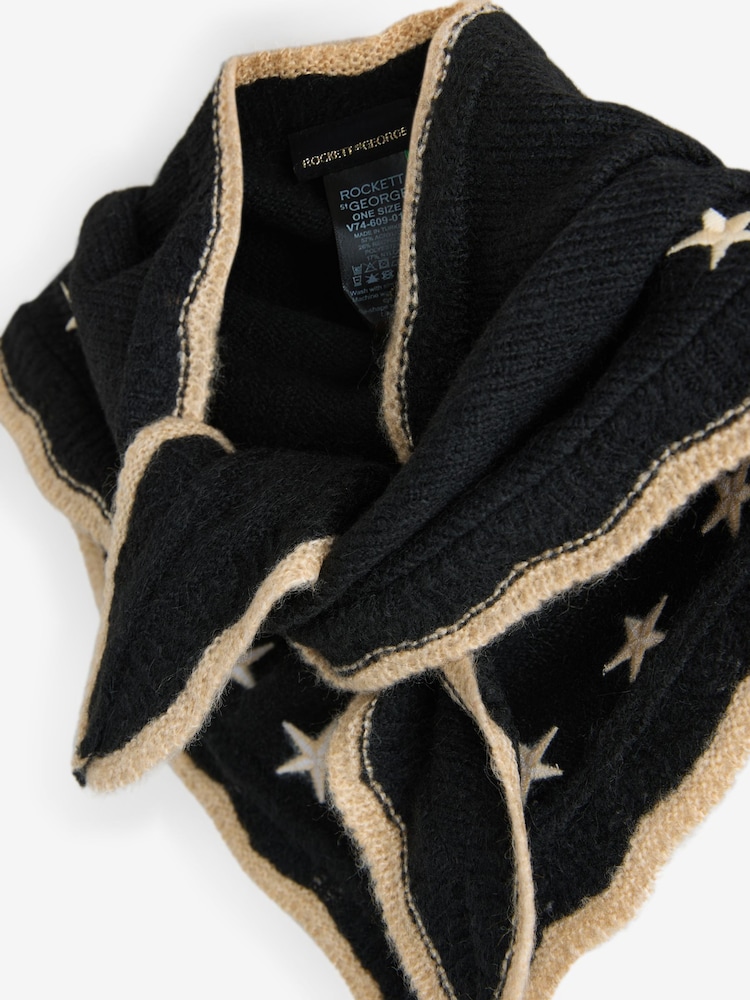 Rockett St George Black/Neutral Star Triangle Knitted Scarf - Image 2 of 3