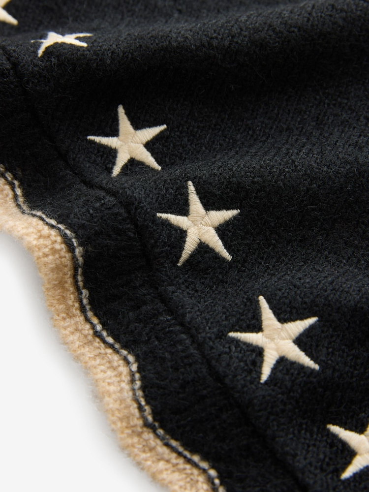 Rockett St George Black/Neutral Star Triangle Knitted Scarf - Image 3 of 3