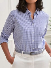 Pure Collection Blue Classic Cotton Fitted Printed Shirt - Image 1 of 2