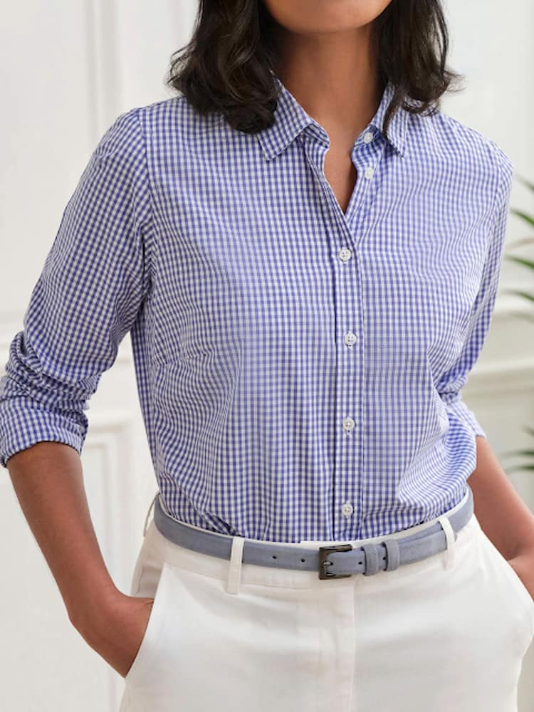 Pure Collection Blue Classic Cotton Fitted Printed Shirt - Image 1 of 2