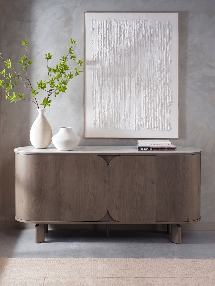 Bentley Designs Grey Oiled Oak White Duo Ceramic Wide Sideboard - Image 1 of 5 Bentley Designs Grey Oiled Oak White Duo Ceramic Wide Sideboard - Image 1 of 5