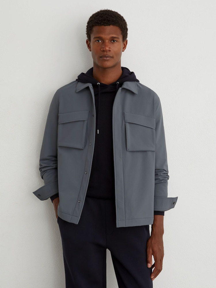 Reiss Airforce Blue Divide Technical Twin-Pocket Overshirt - Image 1 of 6 Reiss Airforce Blue Divide Technical Twin-Pocket Overshirt - Image 1 of 6