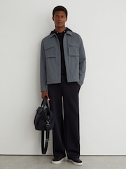 Reiss Airforce Blue Divide Technical Twin-Pocket Overshirt - Image 4 of 6