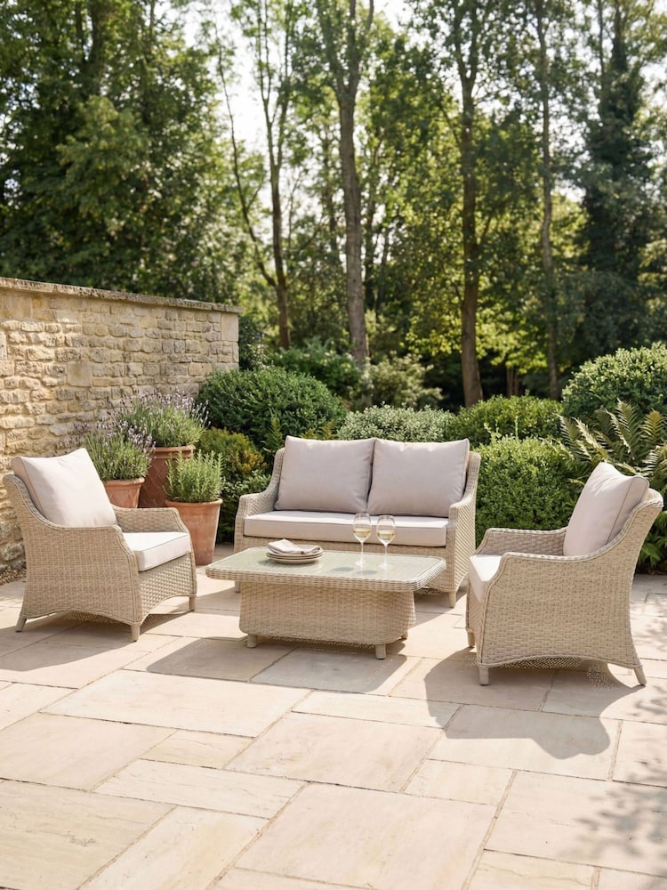 Bramblecrest Sandstone Woodchester 2 Seat Sofa with 2 Chairs and Rectangle Coffee Table - Image 1 of 5