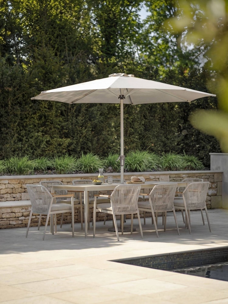 Bramblecrest Mocha Antibes Rectangle Dining Table with 8 Chairs and Parasol - Image 1 of 6