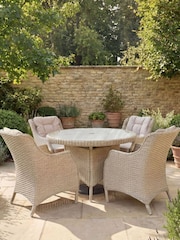 Bramblecrest Sandstone Woodchester 120cm Round Table with 4 Dining Armchairs & Parasol - Image 2 of 6