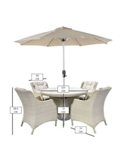 Bramblecrest Sandstone Woodchester 120cm Round Table with 4 Dining Armchairs & Parasol - Image 3 of 6
