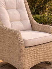 Bramblecrest Sandstone Woodchester 120cm Round Table with 4 Dining Armchairs & Parasol - Image 4 of 6