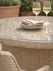 Bramblecrest Sandstone Woodchester 120cm Round Table with 4 Dining Armchairs & Parasol - Image 5 of 6