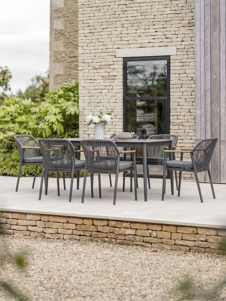 Bramblecrest Anthracite Antibes Rectangle Dining Table with 6 Chairs and Parasol - Image 2 of 5