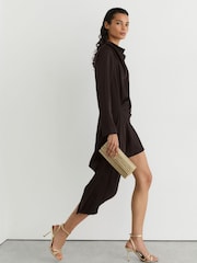 Reiss Grape Burgundy Bethany Draped Long-Sleeve Mini Dress - Image 1 of 8