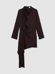 Reiss Grape Burgundy Bethany Draped Long-Sleeve Mini Dress - Image 2 of 8