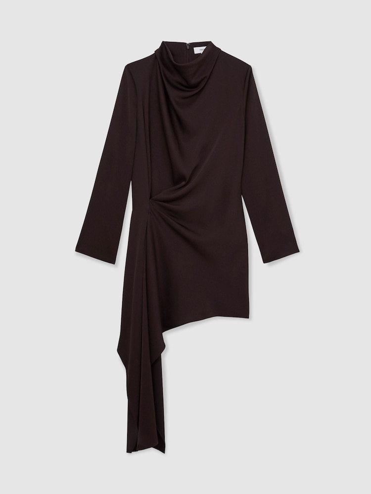 Reiss Grape Burgundy Bethany Draped Long-Sleeve Mini Dress - Image 2 of 8 Reiss Grape Burgundy Bethany Draped Long-Sleeve Mini Dress - Image 2 of 8