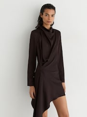 Reiss Grape Burgundy Bethany Draped Long-Sleeve Mini Dress - Image 3 of 8