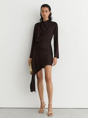 Reiss Grape Burgundy Bethany Draped Long-Sleeve Mini Dress - Image 4 of 8