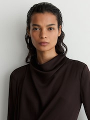 Reiss Grape Burgundy Bethany Draped Long-Sleeve Mini Dress - Image 5 of 8