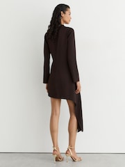 Reiss Grape Burgundy Bethany Draped Long-Sleeve Mini Dress - Image 6 of 8