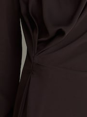 Reiss Grape Burgundy Bethany Draped Long-Sleeve Mini Dress - Image 7 of 8