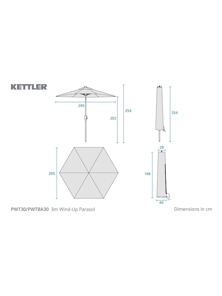 Kettler Stone Cream 30m Wind Up Garden Parasol with Auto Tilt Night - Image 3 of 3