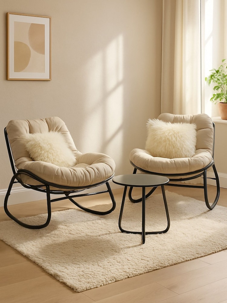 Kettler Cream Sway Garden Rocker Lounge Chairs Set - Image 5 of 5