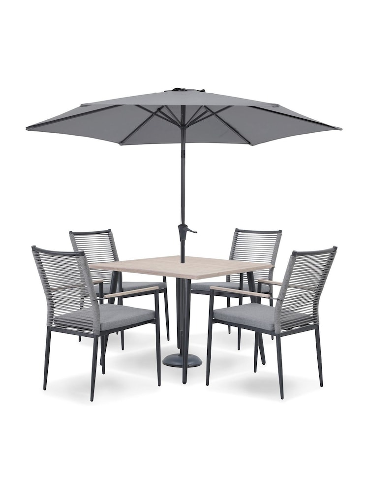 Kettler Grey Merano Garden 4 Seater Dining Set with Parasol and Base - Image 2 of 5