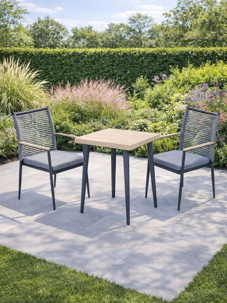 Kettler Grey Merano Garden Bistro Set with 60 x 60cm Square Table - Image 1 of 5