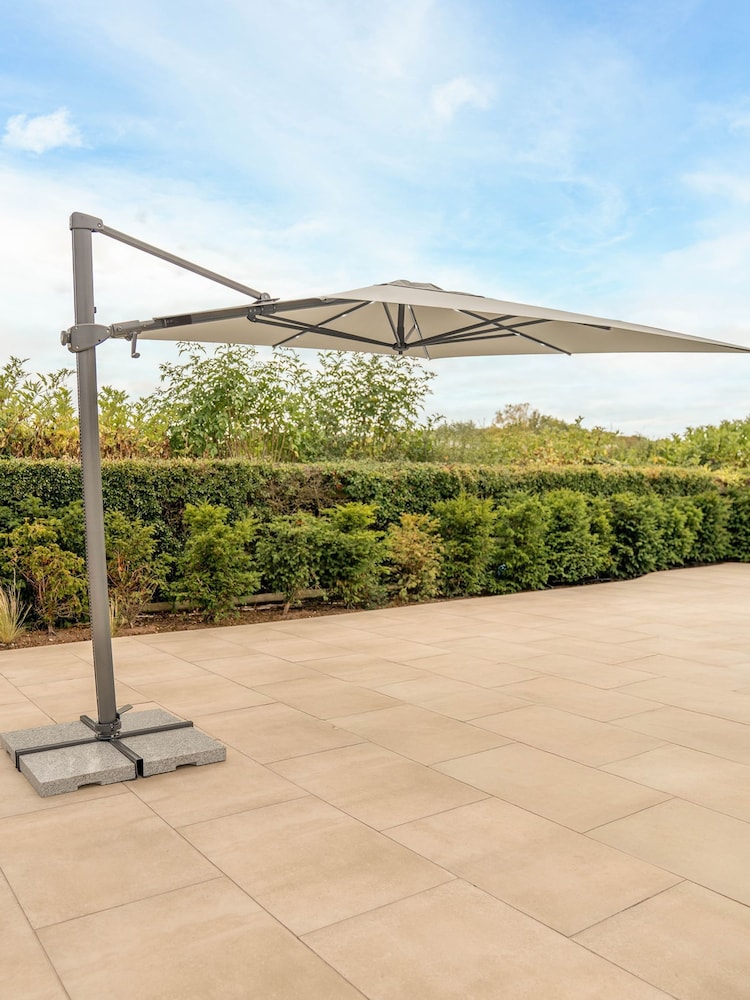 Kettler Grey Orion 3x3 LED Garden Parasol with Base and Night C Stone - Image 1 of 8