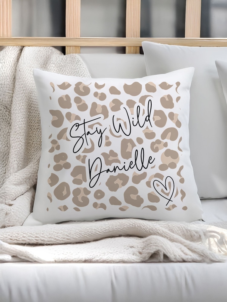 Personalised Leopard Print Cushion by PMC - Image 1 of 3