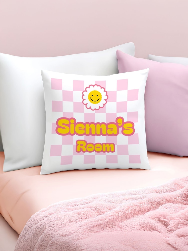 Personalised Check Childrens Bedroom Cushion by PMC - Image 1 of 4