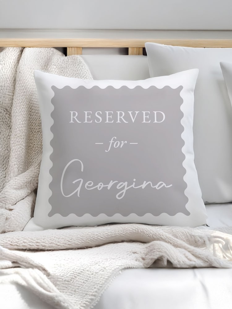 Personalised Grey Reserved For Cushion by PMC - Image 1 of 3