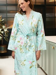 Nora Rose Floral Print Lace Trim Long Sleeve Midi Dressing Gown - תמונה 1 מתוך 4